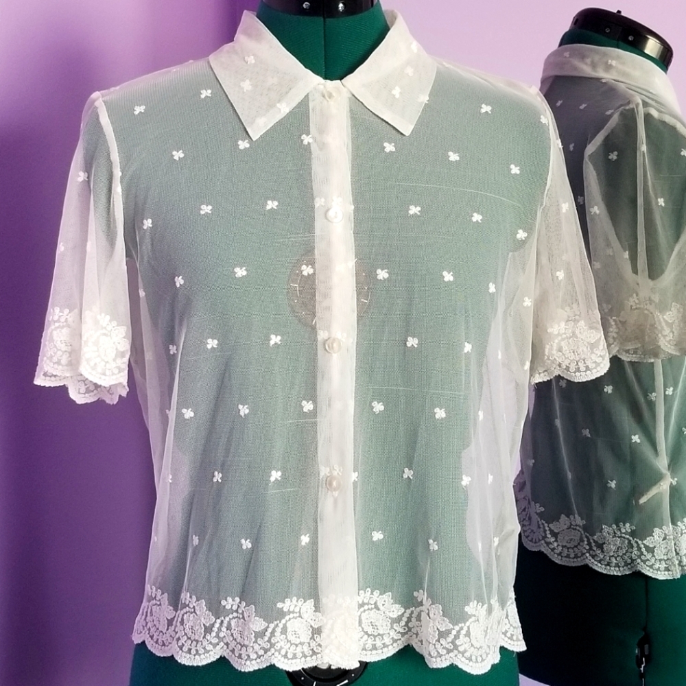 White See-Through Button-Up Shirt